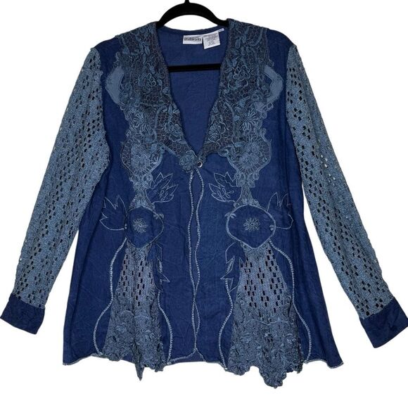 Newport News Jackets & Blazers - Vintage Newport News Styleworks Jacket Denim With Crochet Lace Size 10 Y2K